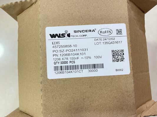 1206B104K101CT – MLCC 1206 περίβλημα X7R διηλεκτρικό 0.1μF ±10% 100V ονομαστική χαμηλή ESR ευρεία περιοχή -55°C έως +125°C ιδανικό για αποσύζευξη και φιλτράρισμα ισχύος