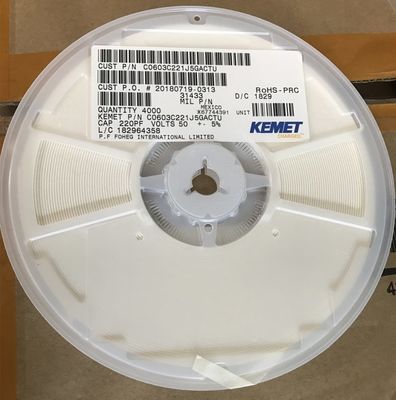 C0603C221J5GACTU 220pF 50V C0G/NP0 0603 MLCC Με 5% Ανοχή Εξαιρετικά Σταθερή Απόδοση Υψηλής Συχνότητας Χαμηλών Απωλειών -55°C έως +125°C Εύρος και Συμμόρφωση RoHS