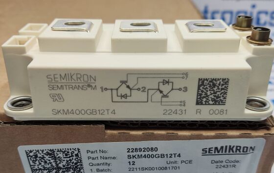 SKM400GB12T4 1200V 400A Διπλή μονάδα IGBT TRENCHSTOP™ IGBT4 Χαμηλή VCE(sat) 1.75V 10μs SC Capability CAL Diode Χαμηλές απώλειες μεταγωγής SEMITRANS3 Πιστοποίηση UL για κινήσεις υψηλής ισχύος