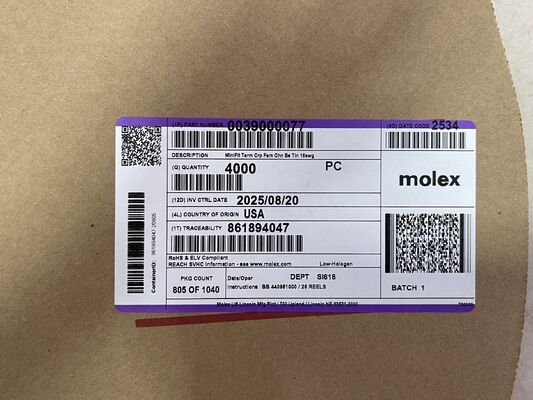 0039000077 2.36mm Διαμέτρου Χάλυβα Χάλυβας Χάλυβας Τερματικό Τερματισμός Κρίμπ Μη μονωμένο 16-14 AWG 600V Διορισμός ρεύματος 20A Συσκευή κυλίνδρων για αυτοκινητοβιομηχανικά και βιομηχανικά καλώδια